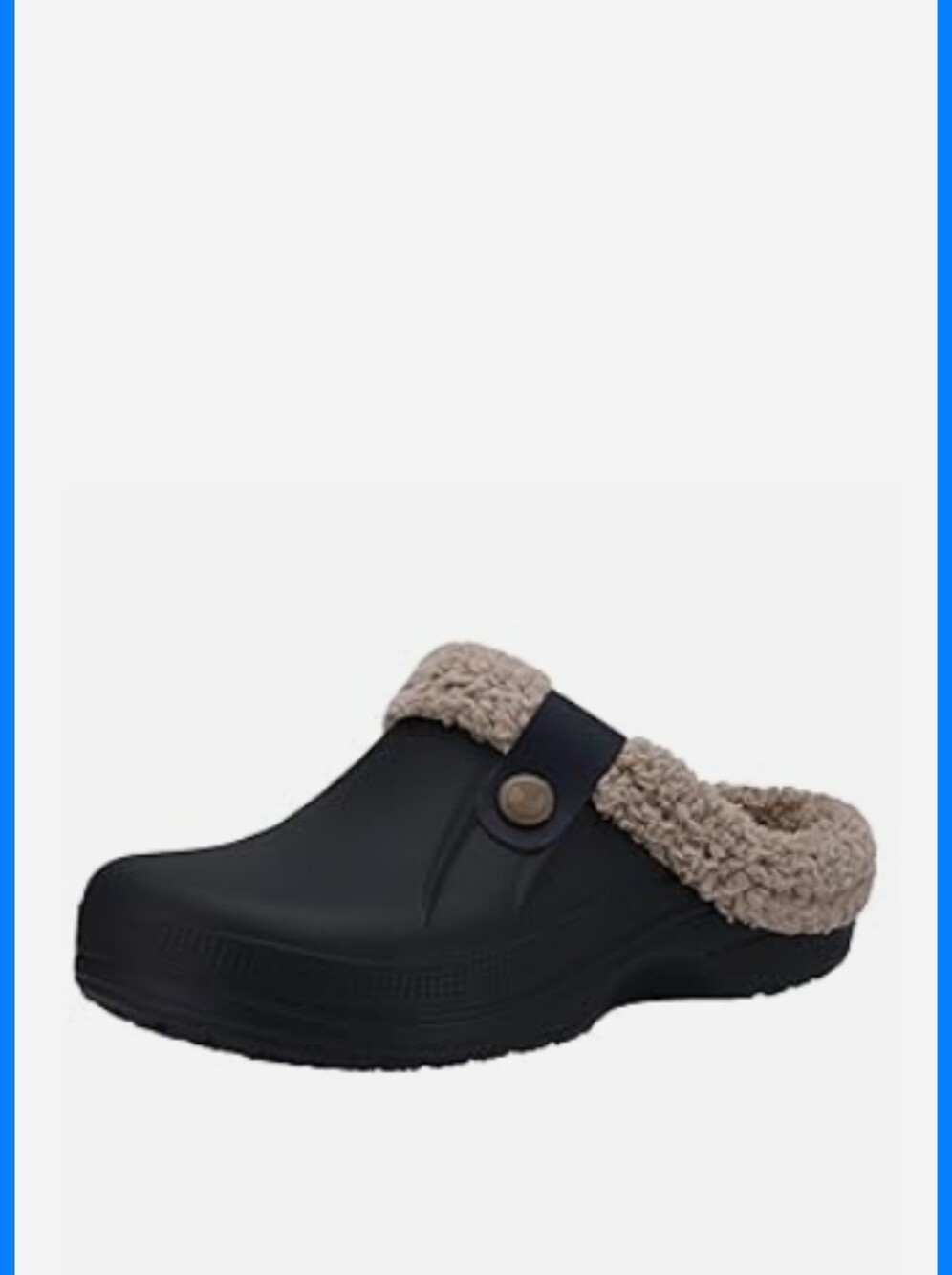 slip Black Clog with Taupe Faux-Sherpa Lining. Size 6-7
